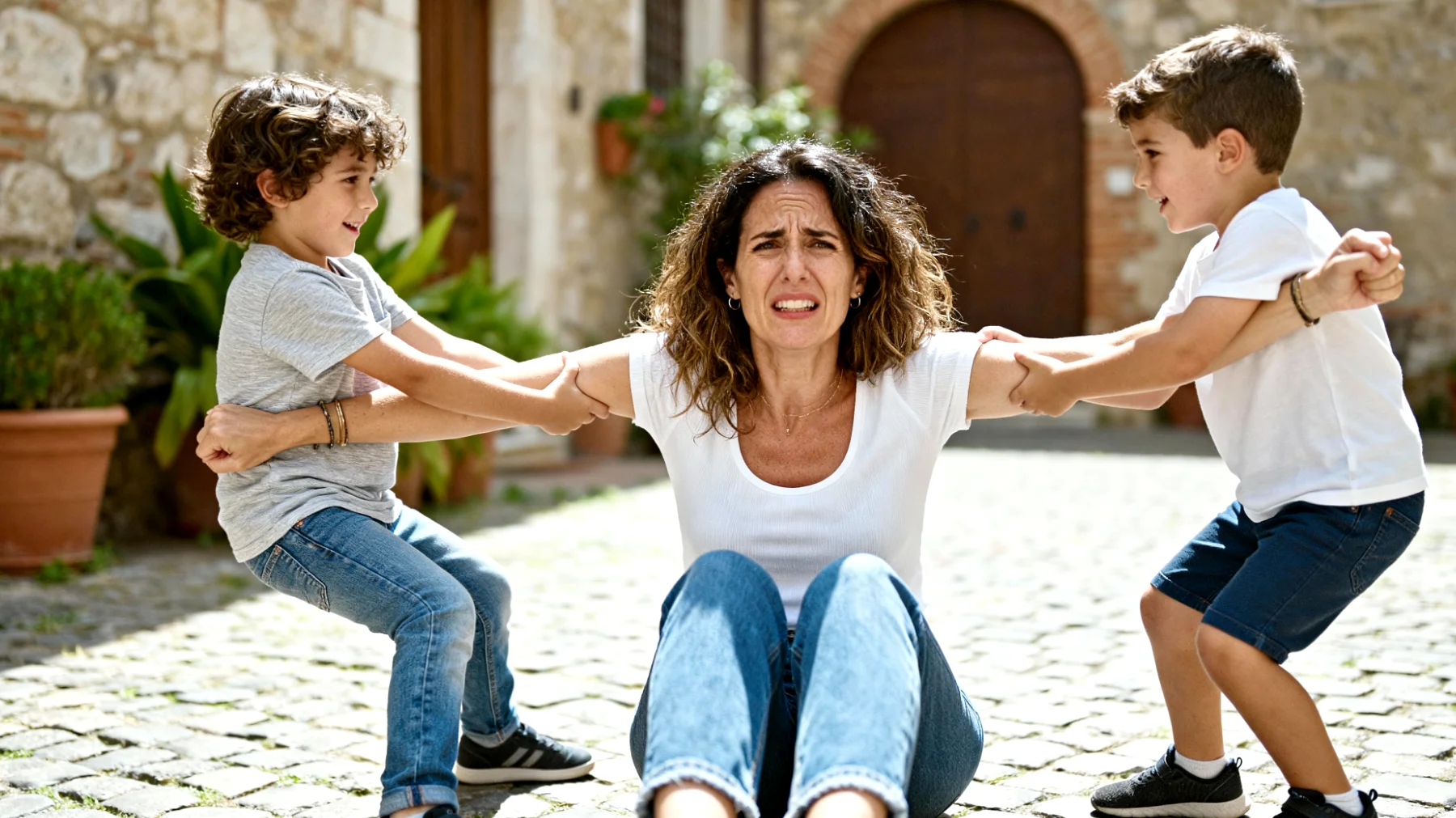 Una mamma si trova a gestire la gelosia e la rivalità tra i suoi bambini piccoli, che competono costantemente per le sue attenzioni, litigano frequentemente e mostrano comportamenti regressivi o aggressivi quando percepiscono di ricevere meno amore o tempo rispetto ai fratelli."